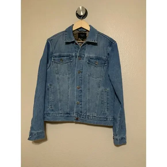 TRIOT Los Angeles Mens Quilted Camo-Lined Denim Jean Trucker Jacket - Picture 1 of 9